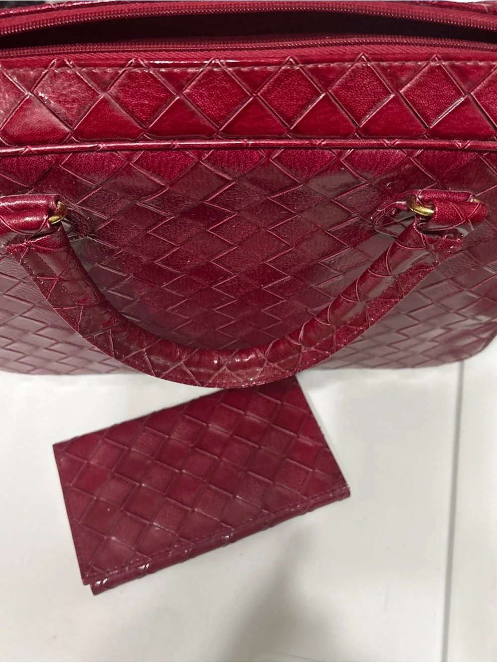 Estee Lauder Quilted Top-Handle Satchel in Burgundy
